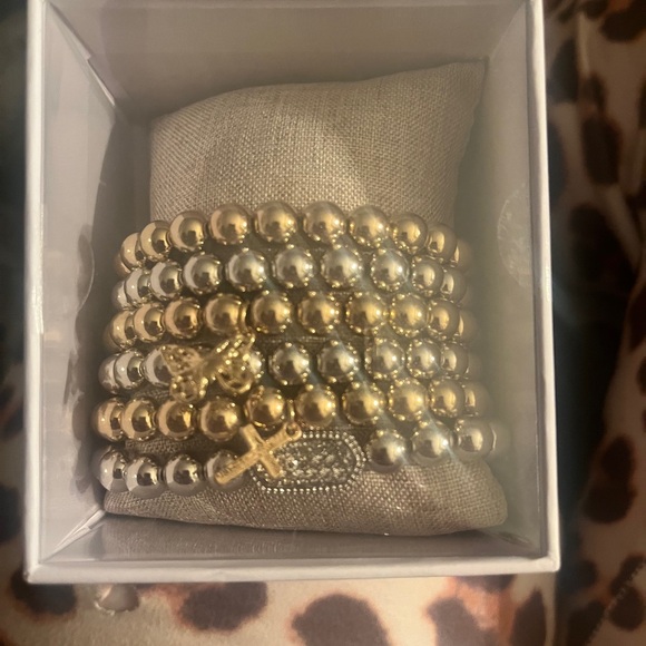 Gold and Silver Beaded Bracelet Set Nicole miller New York - Picture 1 of 6